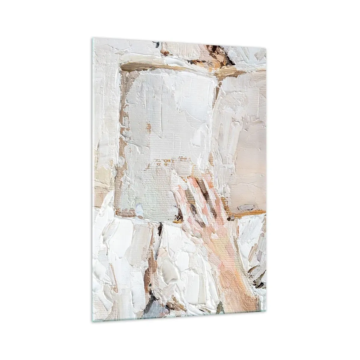 Impression sur verre - Image sur verre - Une peinture impressionniste d'une main tenant un livre ouvert. - 70x100cm - Dans un autre monde - Décoration murale moderne pour le salon et la chambre ARTTOR