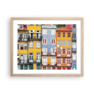 Affiche dans un chêne clair - Poster - Couleurs de vieille ville - 50x40 cm