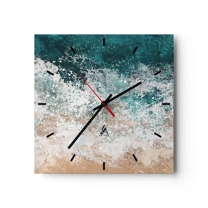 Horloge murale - Pendule murale - Vague de mer abstraite dans des tons turquoise et beige - 30x30cm - Histoires de la mer - Décoration murale moderne pour le salon et la chambre ARTTOR