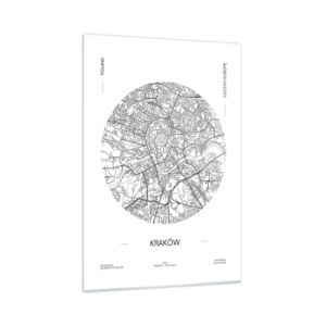 Impression sur verre - Image sur verre - Une carte de Cracovie dans un style minimaliste - 70x100cm - Anatomie de Cracovie - Décoration murale moderne pour le salon et la chambre ARTTOR