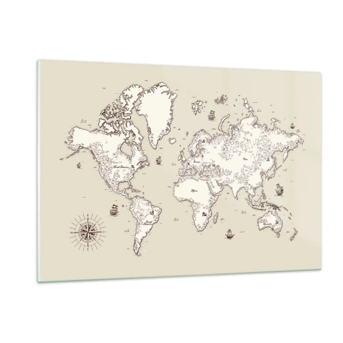 Impression sur verre - Image sur verre - Une carte du monde stylisée dans une version classique - 120x80cm - Voyage autour du monde - Décoration murale moderne pour le salon et la chambre ARTTOR