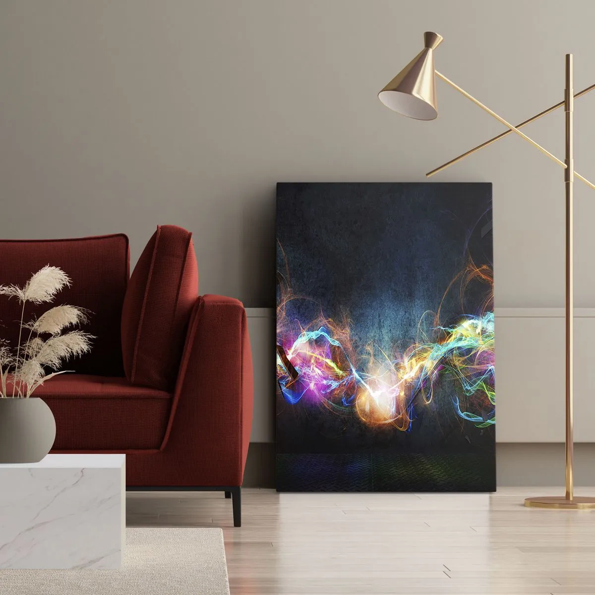 Impression sur toile - Image sur toile - Des éclairs de lumière colorés dans une composition abstraite - 50x70cm - Joyeusement contre l'obscurité - Décoration murale moderne pour le salon et la chambre ARTTOR