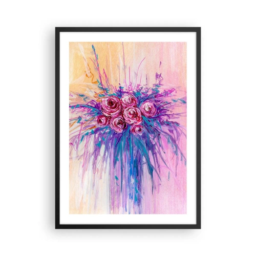 Affiche dans un cadre noir - Poster - Des roses colorées sur un fond aux tons roses - 50x70cm - Fontaine aux roses - Décoration murale moderne pour le salon et la chambre ARTTOR