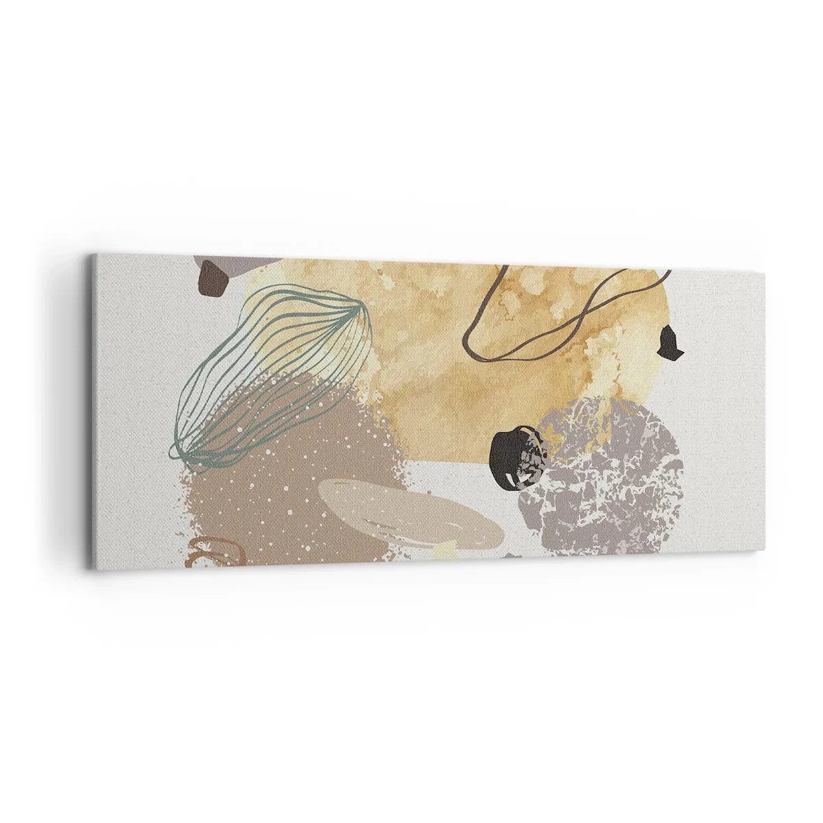 Impression sur toile - Image sur toile - Une composition de formes abstraites en beige et jaune. - 120x50cm - Plumcologie appliquée - Décoration murale moderne pour le salon et la chambre ARTTOR