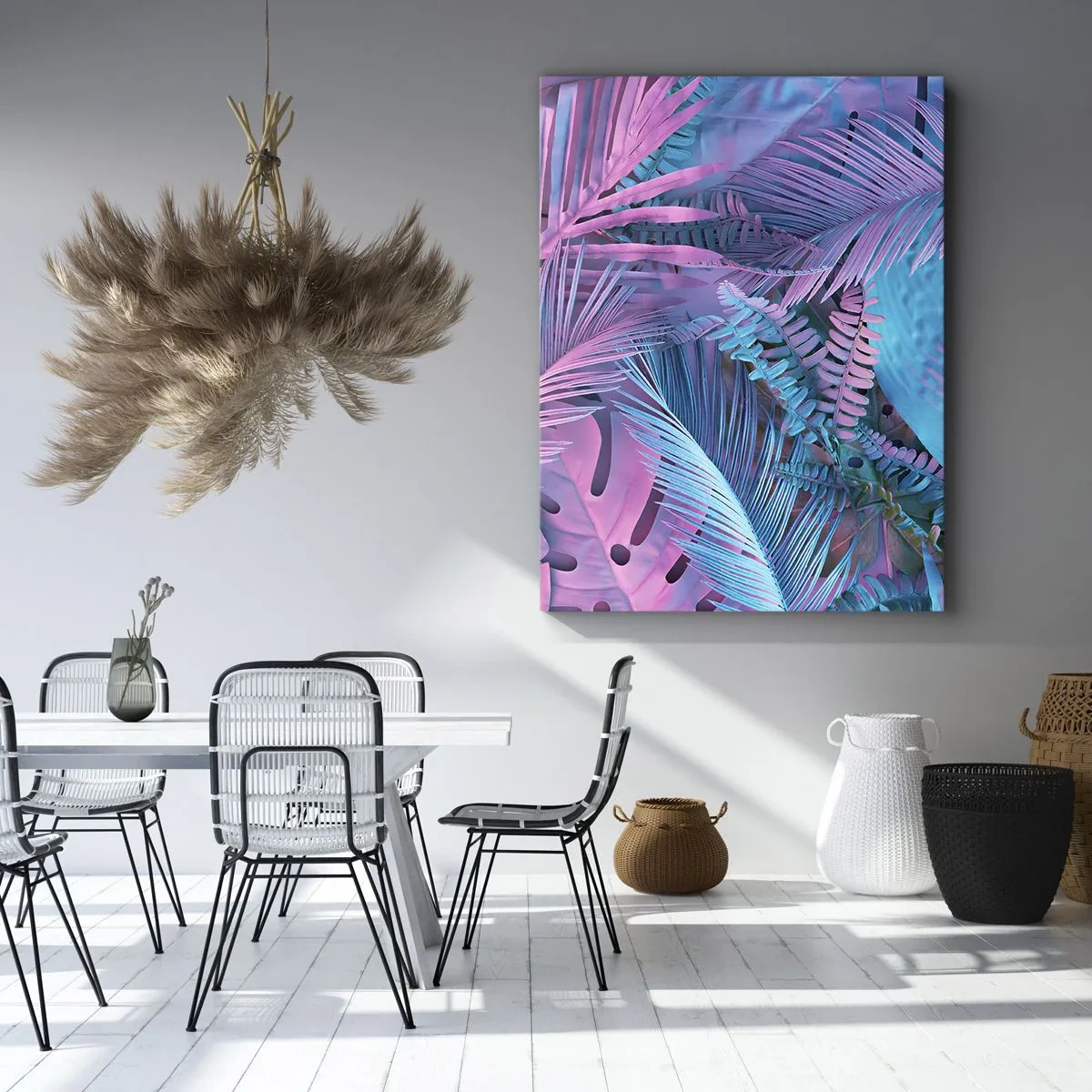 Impression sur toile - Image sur toile - Les tropiques en rose et bleu - 65x120 cm