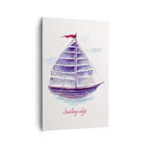 Impression sur toile - Image sur toile - Une aquarelle représentant un voilier sur l'eau avec une inscription délicate - 80x120cm - Plein de voiles et d’eau calme - Décoration murale moderne pour le salon et la chambre ARTTOR