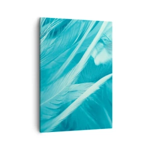 Impression sur toile - Image sur toile - Gros plan de délicates plumes turquoises - 50x70cm - Se noyer dans les plumes - Décoration murale moderne pour le salon et la chambre ARTTOR