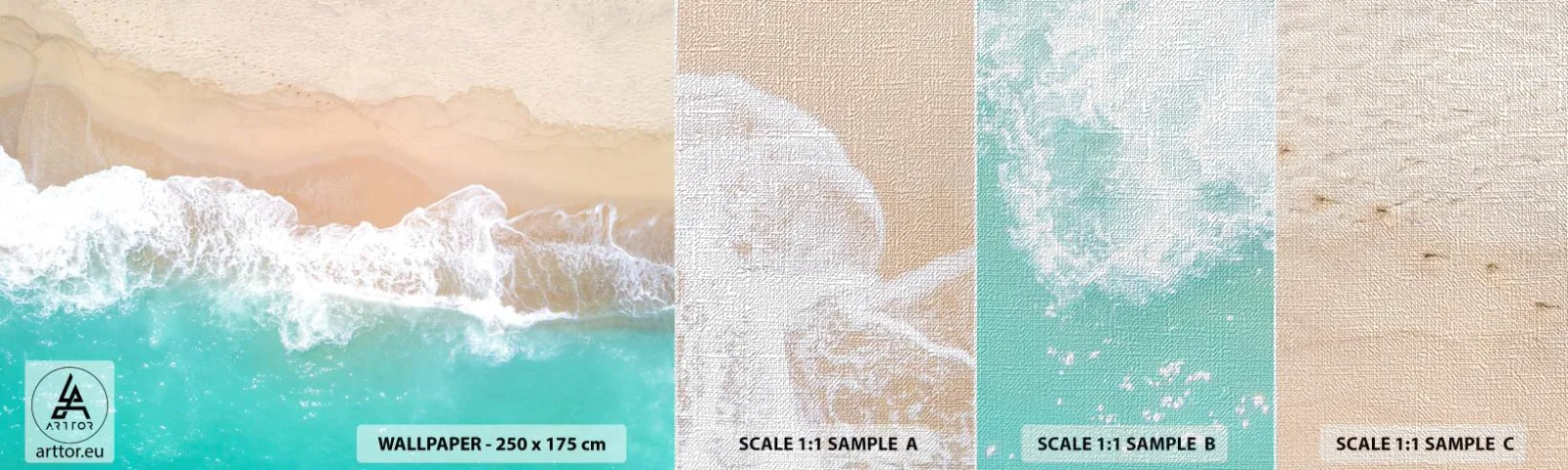 Échantillon de Papier Peint Premium Canvas - Caresse de l'océan - Paysage, Vague de mer, Plage - 100x30 cm