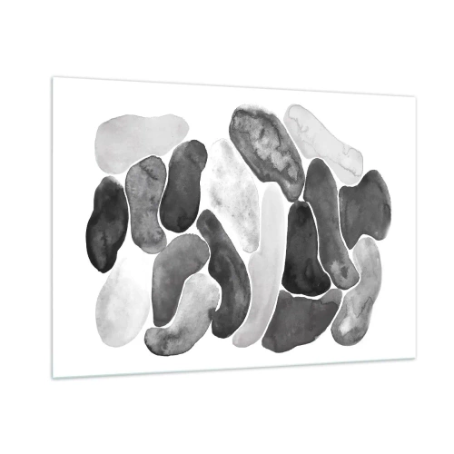 Impression sur verre - Image sur verre - Une composition en noir et blanc de formes abstraites ressemblant à des pierres. - 100x70cm - Abstraction rocheuse - Décoration murale moderne pour le salon et la chambre ARTTOR
