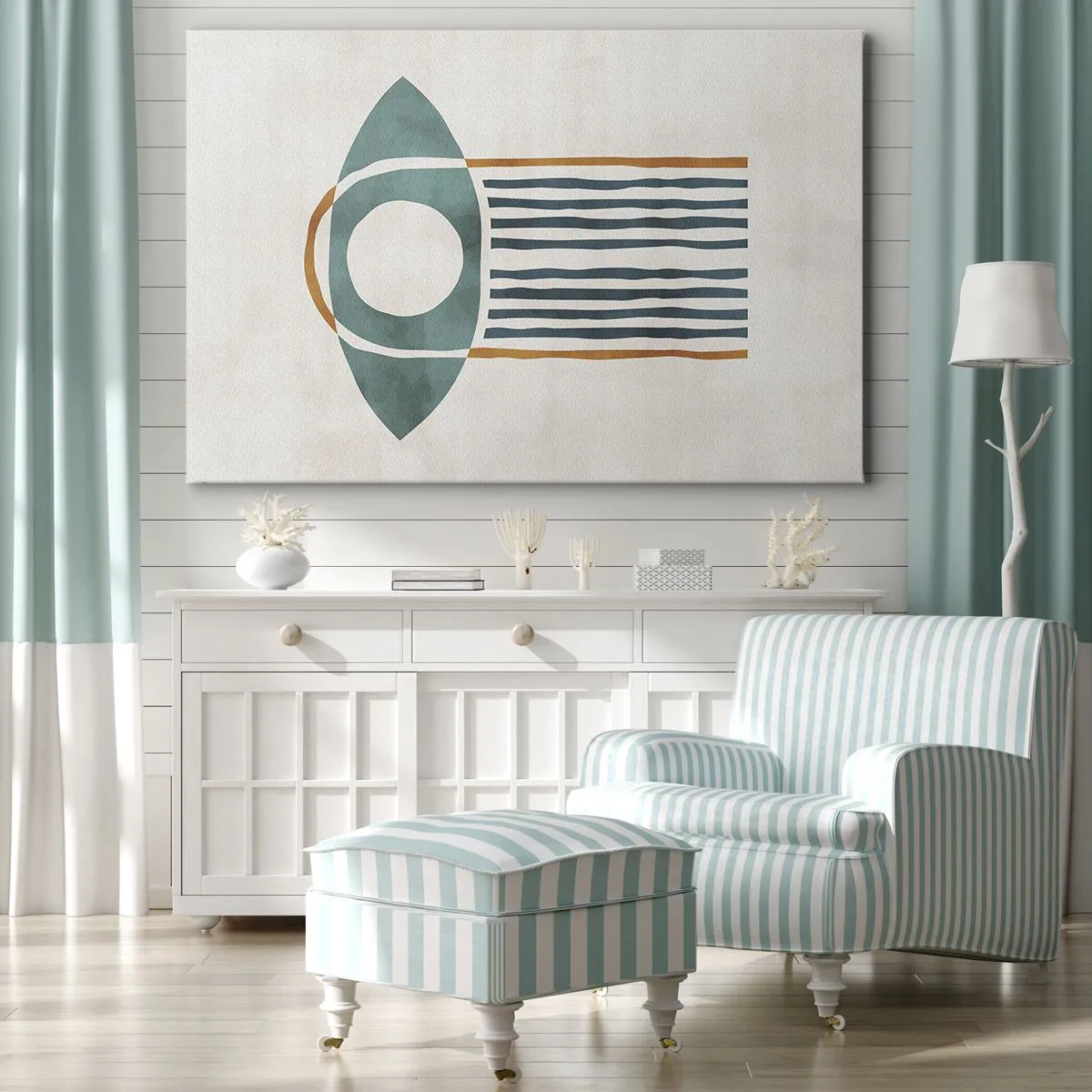 Impression sur toile - Image sur toile - Motif géométrique dans les tons de vert et d'orange - 100x70cm - Signes et rituels - Décoration murale moderne pour le salon et la chambre ARTTOR