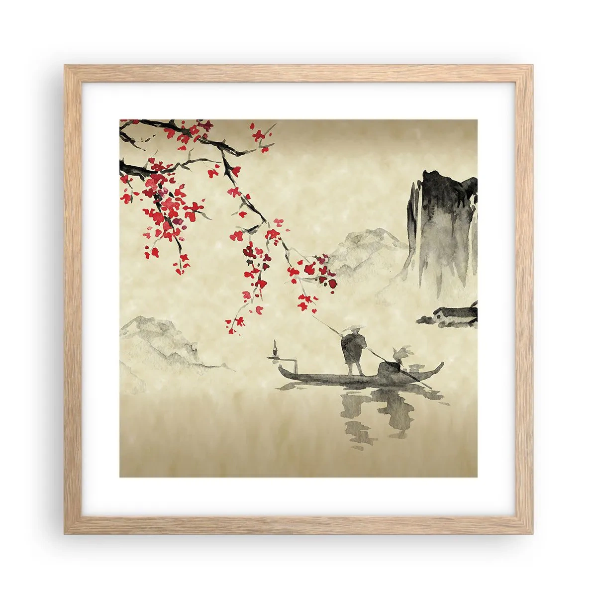 Affiche dans un chêne clair - Poster - Au pays des cerisiers en fleurs - 40x40 cm