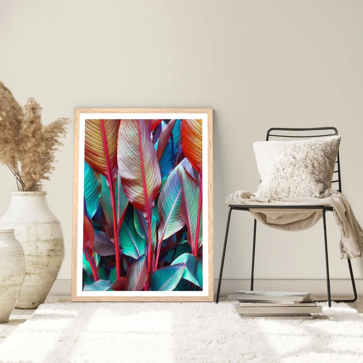 Affiche dans un chêne clair - Poster - Un fourré coloré - 70x100 cm