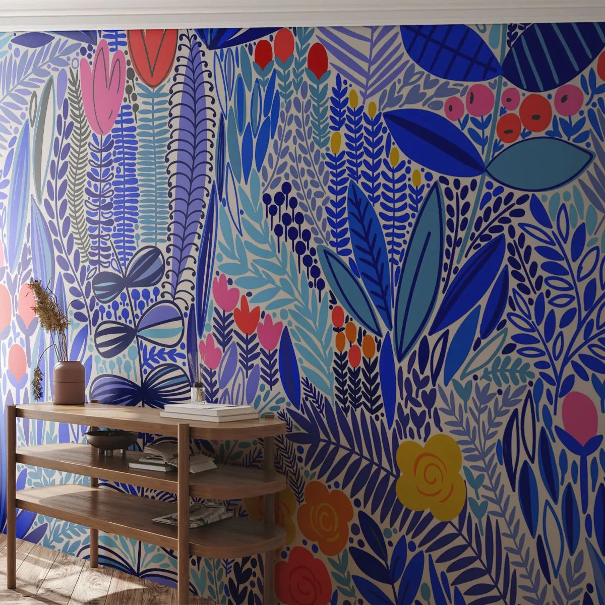 Papier Peint Photo Premium Canvas - Un motif végétal coloré dans un style graphique moderne - 100x70cm - Jardin hawaïen - Décoration murale moderne pour le salon et la chambre ARTTOR