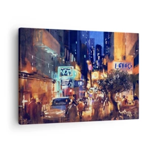 Impression sur toile - Image sur toile - Paysage urbain du soir dans le style impressionniste - 70x50cm - Et la ville ne dort pas - Décoration murale moderne pour le salon et la chambre ARTTOR