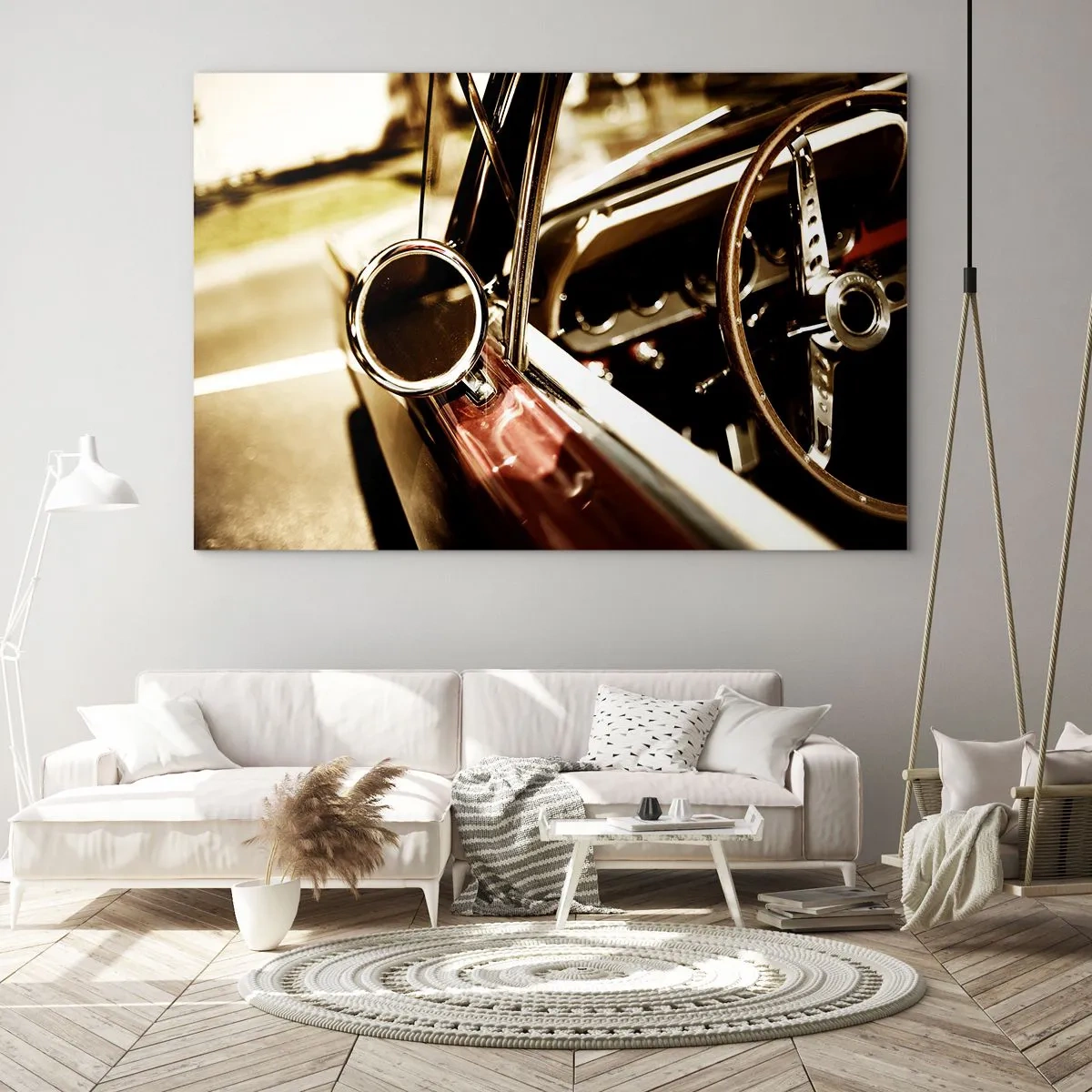 Impression sur verre - Image sur verre - Intérieur de voiture classique de style rétro - 70x50cm - Auto avec une âme - Décoration murale moderne pour le salon et la chambre ARTTOR
