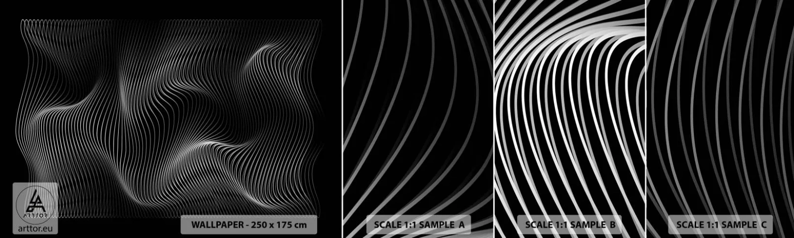 Échantillon de Papier Peint Autocollant Deluxe Sticker - Danse de lumière dans l'espace - 3D, Lignes, Moderne - 100x30 cm