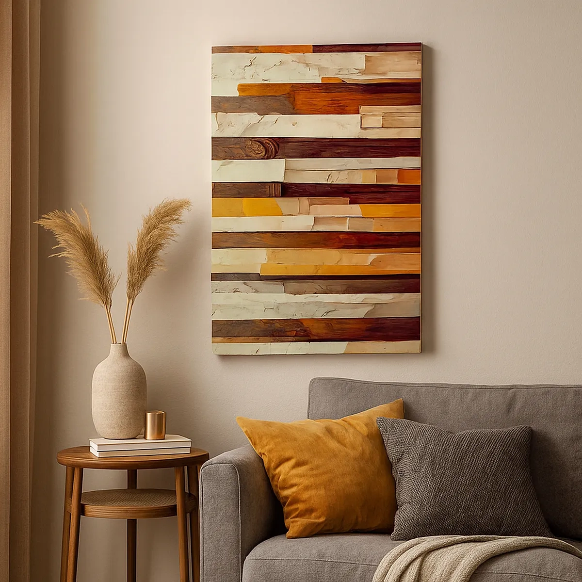 Impression sur toile - Image sur toile - Composition géométrique dans les tons de bois et d'or - 50x70cm - Hymne des arbres forestiers - Décoration murale moderne pour le salon et la chambre ARTTOR