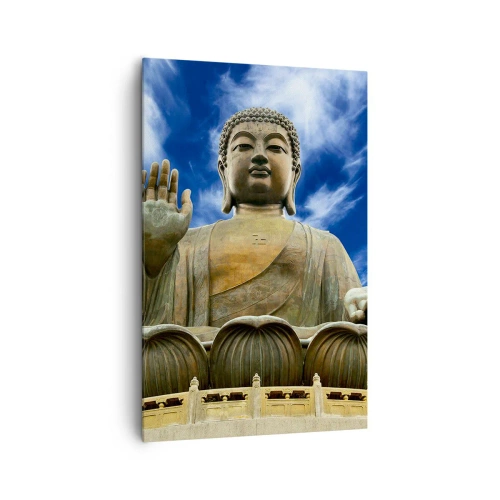 Impression sur toile - Image sur toile - Une statue monumentale de Bouddha contre un ciel bleu avec des nuages - 80x120cm - Vivre sans peur - Décoration murale moderne pour le salon et la chambre ARTTOR