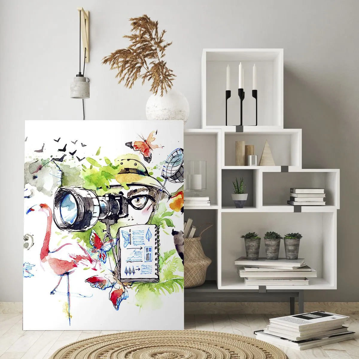 Impression sur verre - Image sur verre - Des graphismes colorés sur le thème de la nature et du safari - 70x100cm - Dans l'objectif d'un voyageu - Décoration murale moderne pour le salon et la chambre ARTTOR