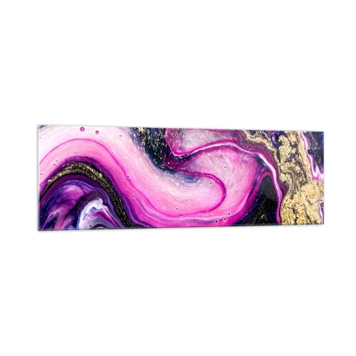 Impression sur verre - Image sur verre - Vagues abstraites dans des tons violets et dorés - 160x50cm - Un instant dans les coulisses - Décoration murale moderne pour le salon et la chambre ARTTOR