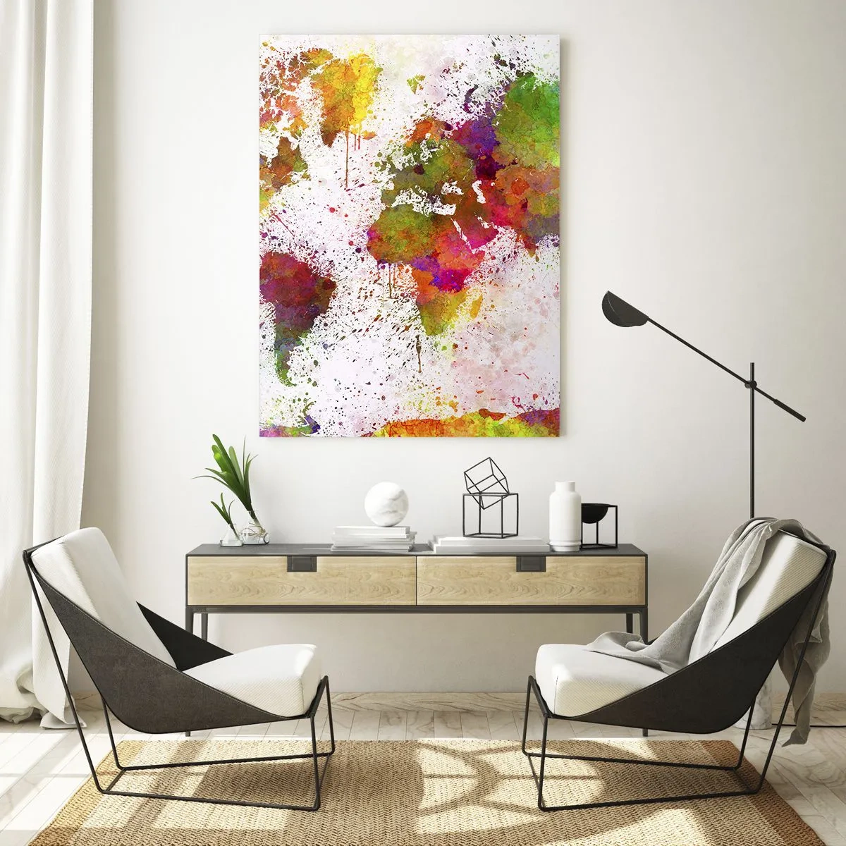 Impression sur verre - Image sur verre - Une carte du monde colorée dans un style abstrait - 80x120cm - D'une certaine manière ça s'est passé de la même façon - Décoration murale moderne pour le salon et la chambre ARTTOR