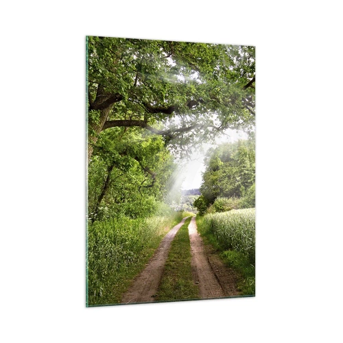 Impression sur verre - Image sur verre - Une route forestière entourée de verdure sous les rayons du soleil - 50x70cm - Et in Arcadia ego - Décoration murale moderne pour le salon et la chambre ARTTOR