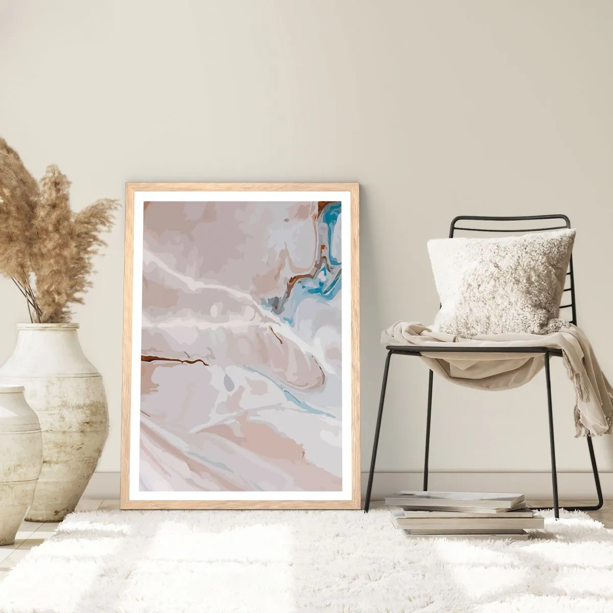 Affiche dans un chêne clair - Poster - Le bleu serpente sous le blanc - 50x70 cm