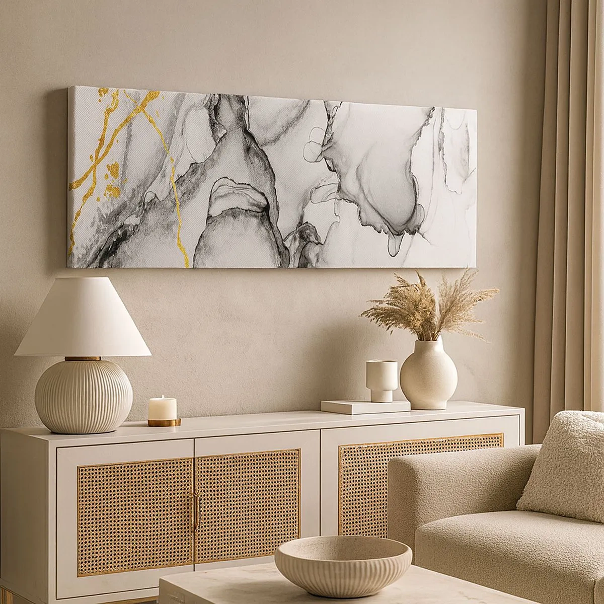 Impression sur toile - Image sur toile - Composition à motif or - 100x40 cm