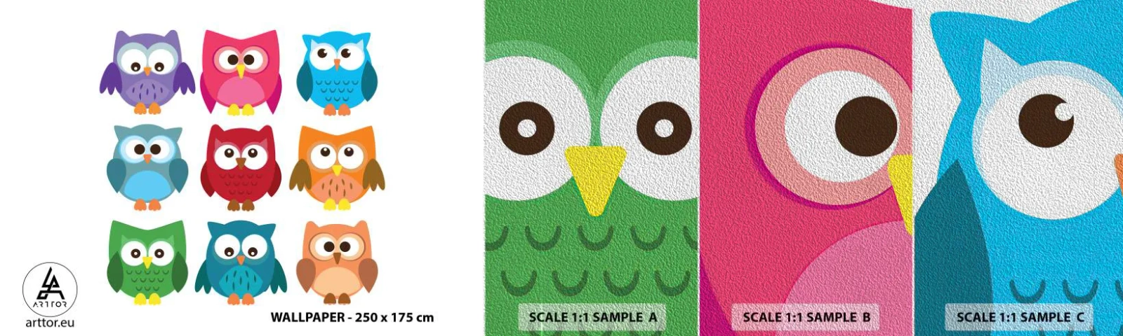 Échantillon de Papier Peint Premium Sand - C'est amusant d'être différent - Pour les enfants, Hibou, Graphique - 100x30 cm
