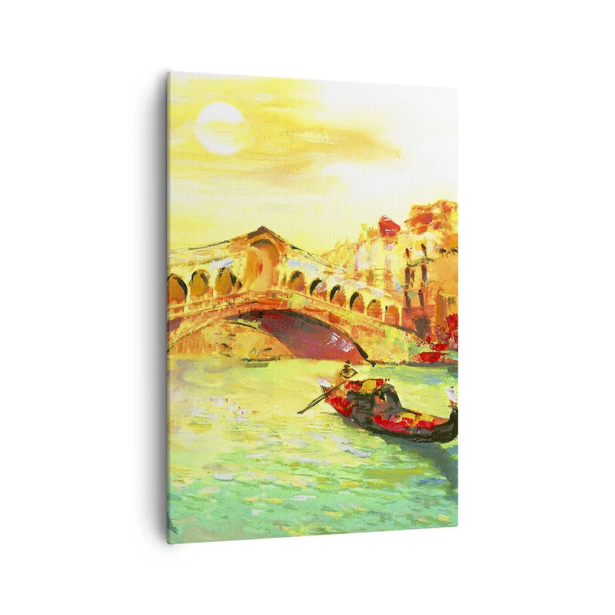 Impression sur toile - Image sur toile - Un pont pittoresque sur le canal avec une gondole à la lumière du soleil couchant - 70x100cm - Un pèlerinage d'amoureux - Décoration murale moderne pour le salon et la chambre ARTTOR