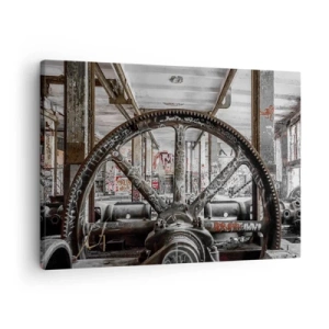 Impression sur toile - Image sur toile - Un vieux mécanisme dans un intérieur industriel abandonné - 70x50cm - Vie secrète d'une usine - Décoration murale moderne pour le salon et la chambre ARTTOR