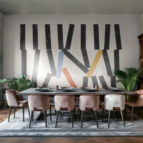 Papier Peint Photo Premium Canvas - Composition abstraite avec des rectangles colorés et noirs - 100x70cm - Dominos – composition - Décoration murale moderne pour le salon et la chambre ARTTOR