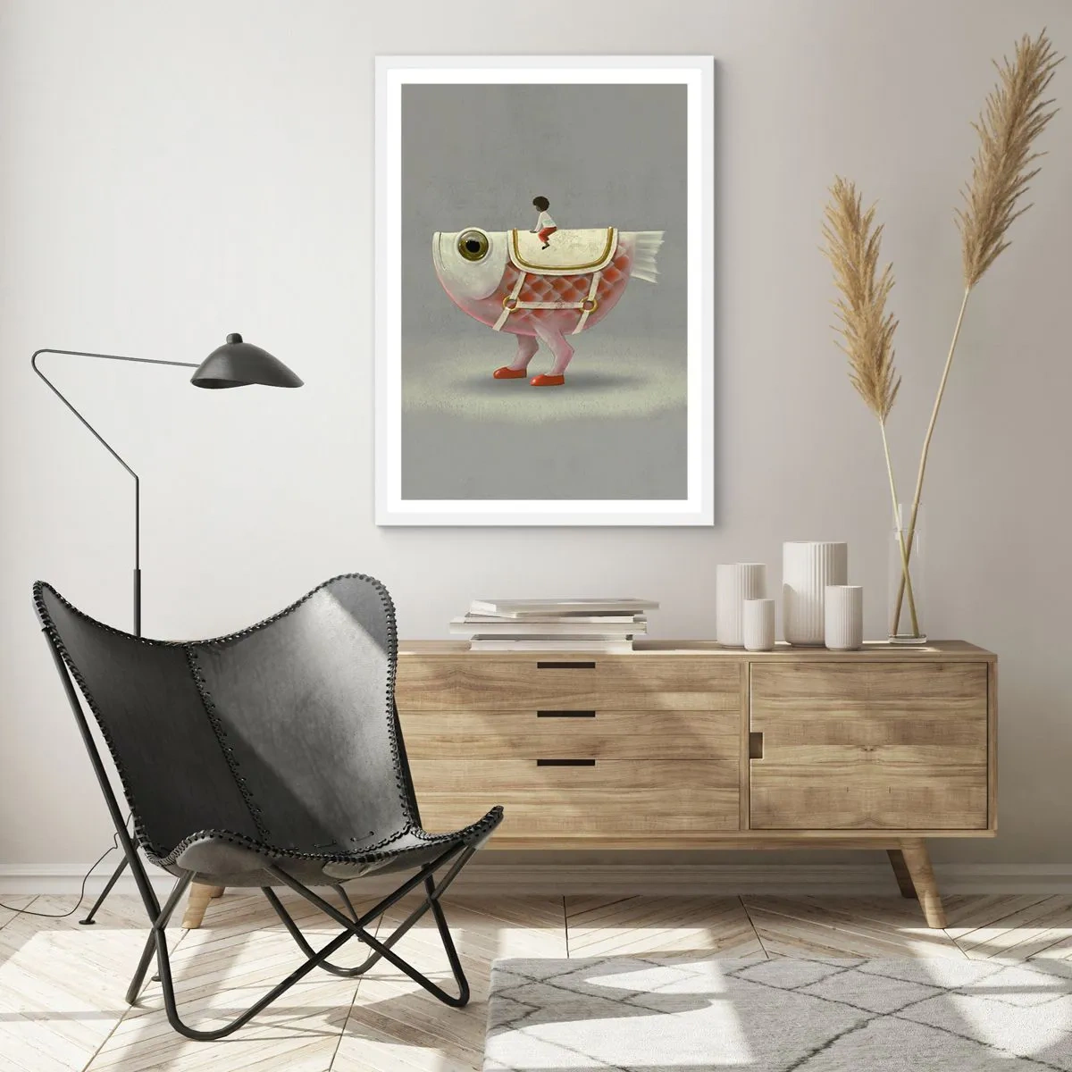 Affiche dans un cadre blanc - Poster - Le cavalier poisson - 40x50 cm