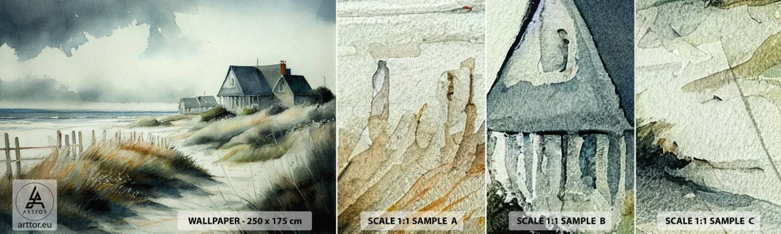 Échantillon de Papier Peint Autocollant Deluxe Sticker - Loin de l'agitation - Maison, Plage, Mer - 100x30 cm