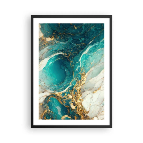 Affiche dans un cadre noir - Poster - Abstraction turquoise avec des accents dorés - 50x70cm - Composition en veines d'or - Décoration murale moderne pour le salon et la chambre ARTTOR