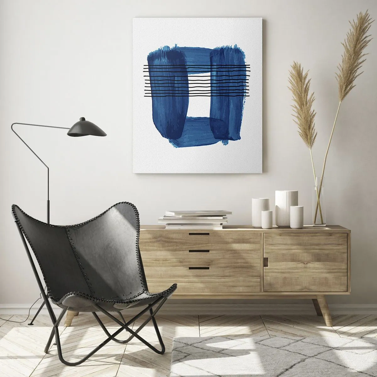 Impression sur verre - Image sur verre - Abstraction moderne dans les tons de bleu - 50x70cm - Composition noire-bleue - Décoration murale moderne pour le salon et la chambre ARTTOR