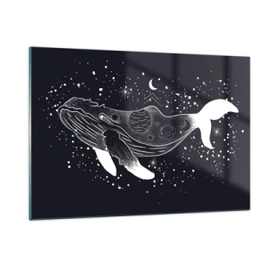 Impression sur verre - Image sur verre - Silhouette blanche graphique d'une baleine flottant dans l'espace - 120x80cm - Dans l'océan de l'univers - Décoration murale moderne pour le salon et la chambre ARTTOR