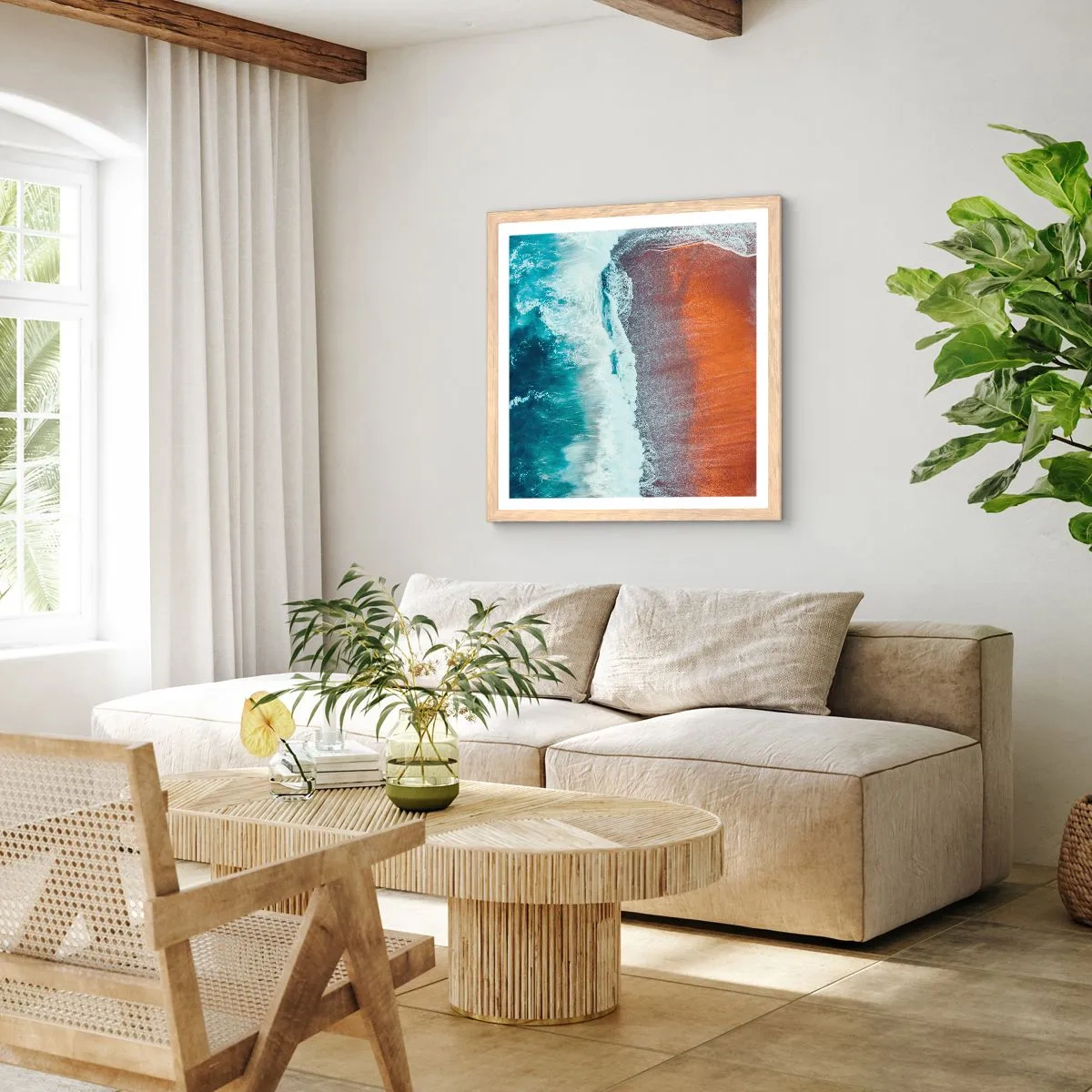 Affiche dans un chêne clair - Poster - Caresse de l'océan - 60x60 cm