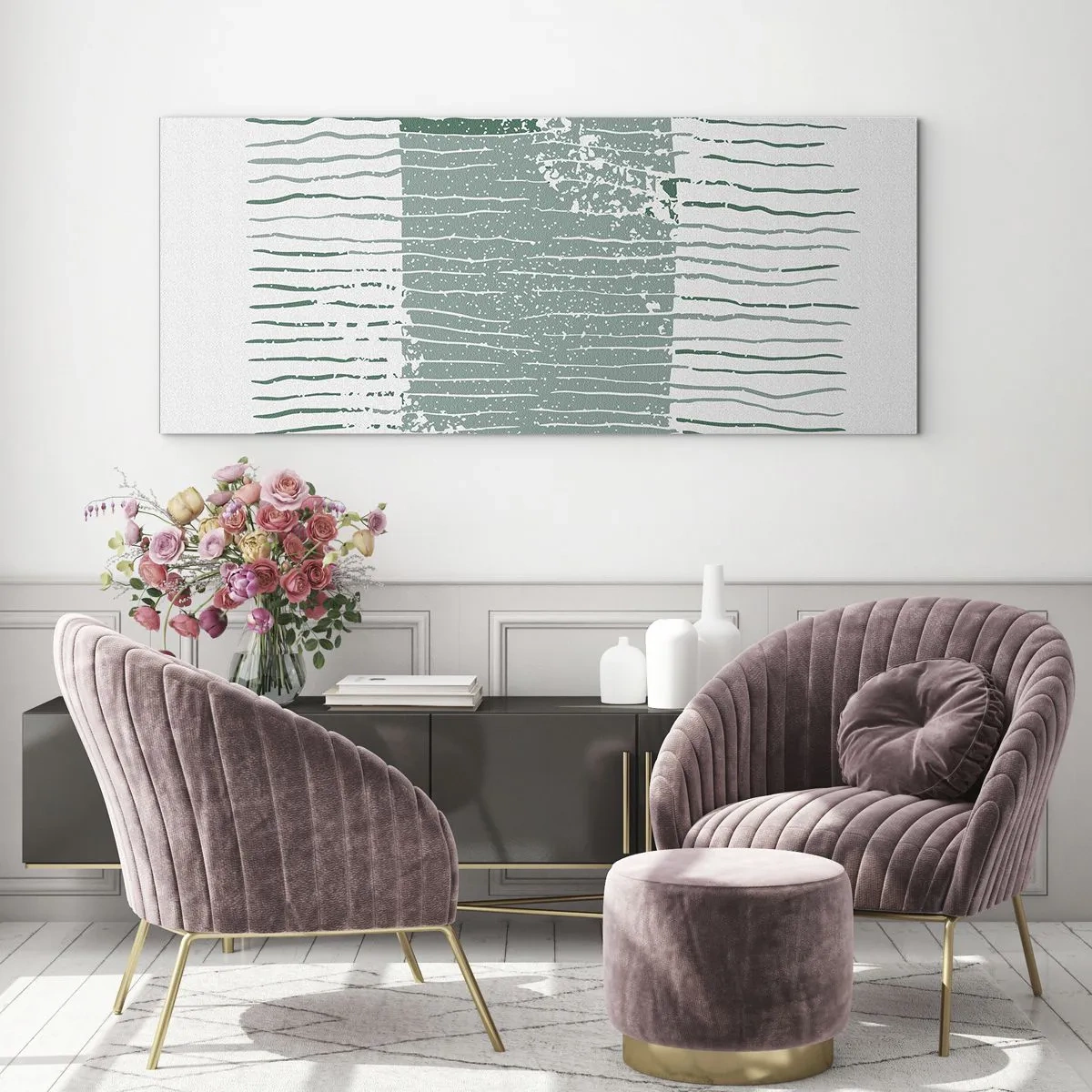 Impression sur verre - Image sur verre - Motif géométrique dans les tons vert mer et blanc - 160x50cm - Abstraction de la mer - Décoration murale moderne pour le salon et la chambre ARTTOR