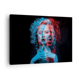 Impression sur toile - Image sur toile - Double portrait de femme en rouge et bleu - 70x50cm - Alter ego - Décoration murale moderne pour le salon et la chambre ARTTOR
