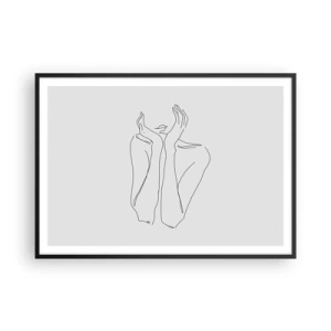 Affiche dans un cadre noir - Poster - Dessin au trait minimaliste du visage et des mains - 100x70cm - De quoi rêvent les femmes - Décoration murale moderne pour le salon et la chambre ARTTOR