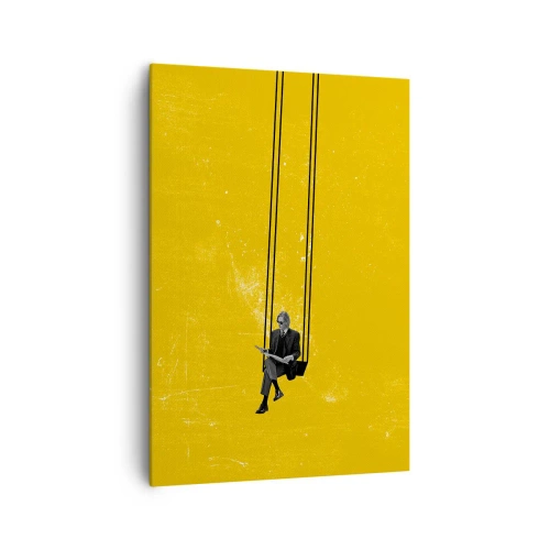 Impression sur toile - Image sur toile - Une personne sur une balançoire sur un fond jaune intense - 70x100cm - Un jour comme tous les jours - Décoration murale moderne pour le salon et la chambre ARTTOR