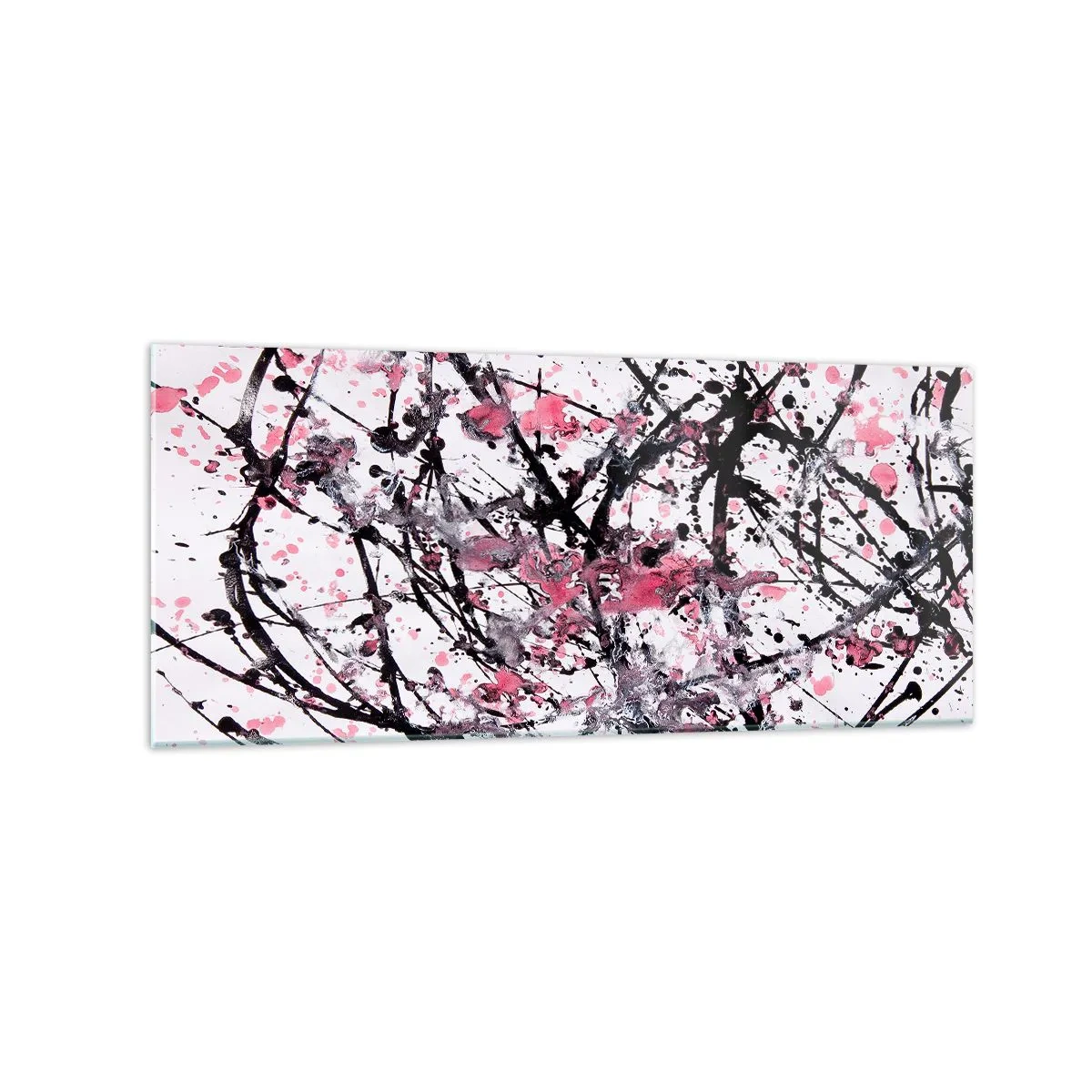 Impression sur verre - Image sur verre - Motif abstrait dans les tons de rose, noir et blanc - 120x50cm - La nature éphémère de la vie - Décoration murale moderne pour le salon et la chambre ARTTOR