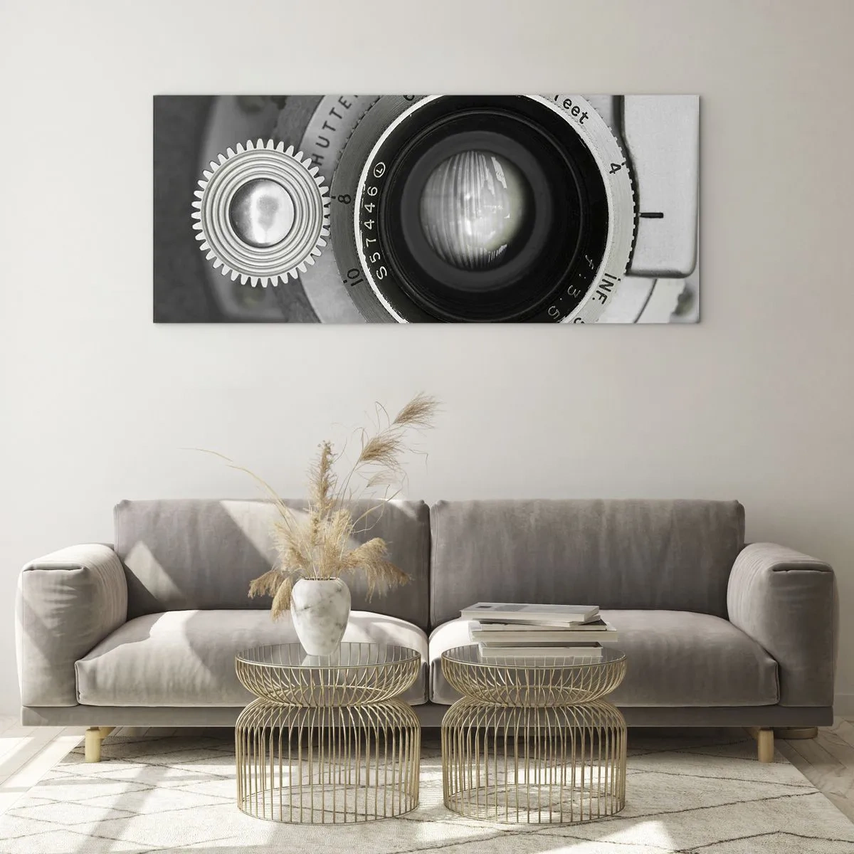 Impression sur verre - Image sur verre - L'objectif d'un vieil appareil photo - 160x50cm - Histoire d'Hollywood - Décoration murale moderne pour le salon et la chambre ARTTOR