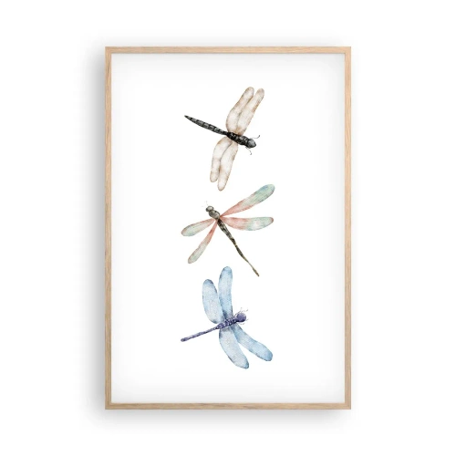 Affiche dans un chêne clair - Poster - Libellules en apesanteur - 61x91 cm
