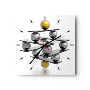 Horloge murale - Pendule murale - Composition géométrique avec des boules métalliques et un accent doré - 30x30cm - Balance d'or et d'argent - Décoration murale moderne pour le salon et la chambre ARTTOR
