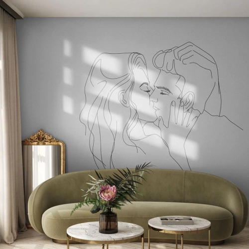 Papier Peint Photo Premium Canvas - La même ligne - Graphique, Couple amoureux, Baiser - 300x210 cm