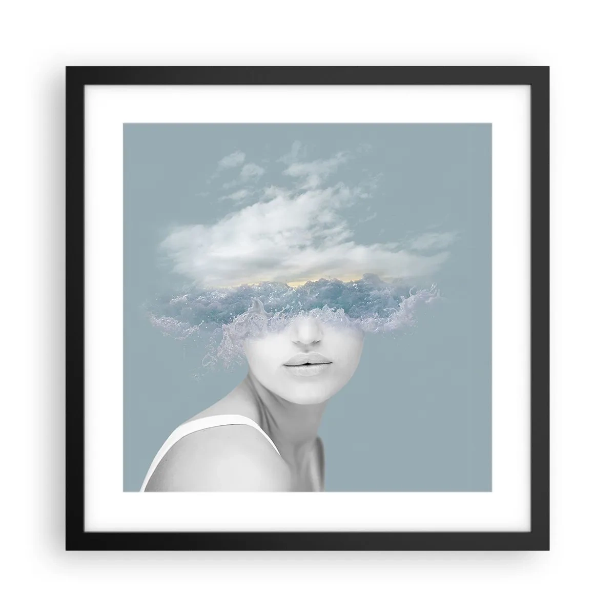Affiche dans un cadre noir - Poster - La tête dans les nuages - 40x40 cm