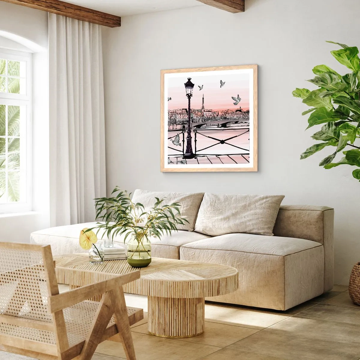 Affiche dans un chêne clair - Poster - Sur les toits de Paris - 30x30 cm