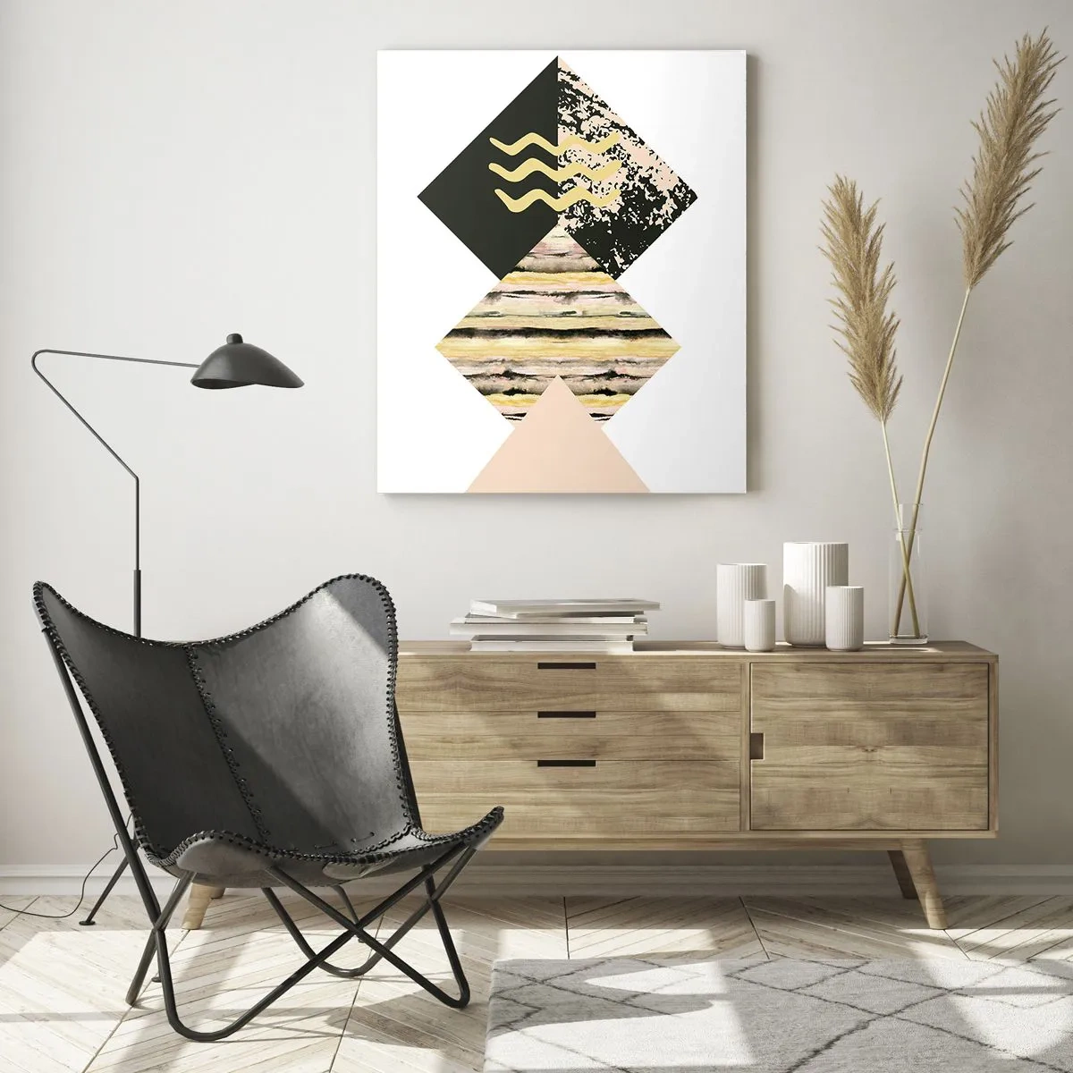 Impression sur verre - Image sur verre - Formes géométriques avec des motifs abstraits - 70x100cm - Pas si simple - Décoration murale moderne pour le salon et la chambre ARTTOR